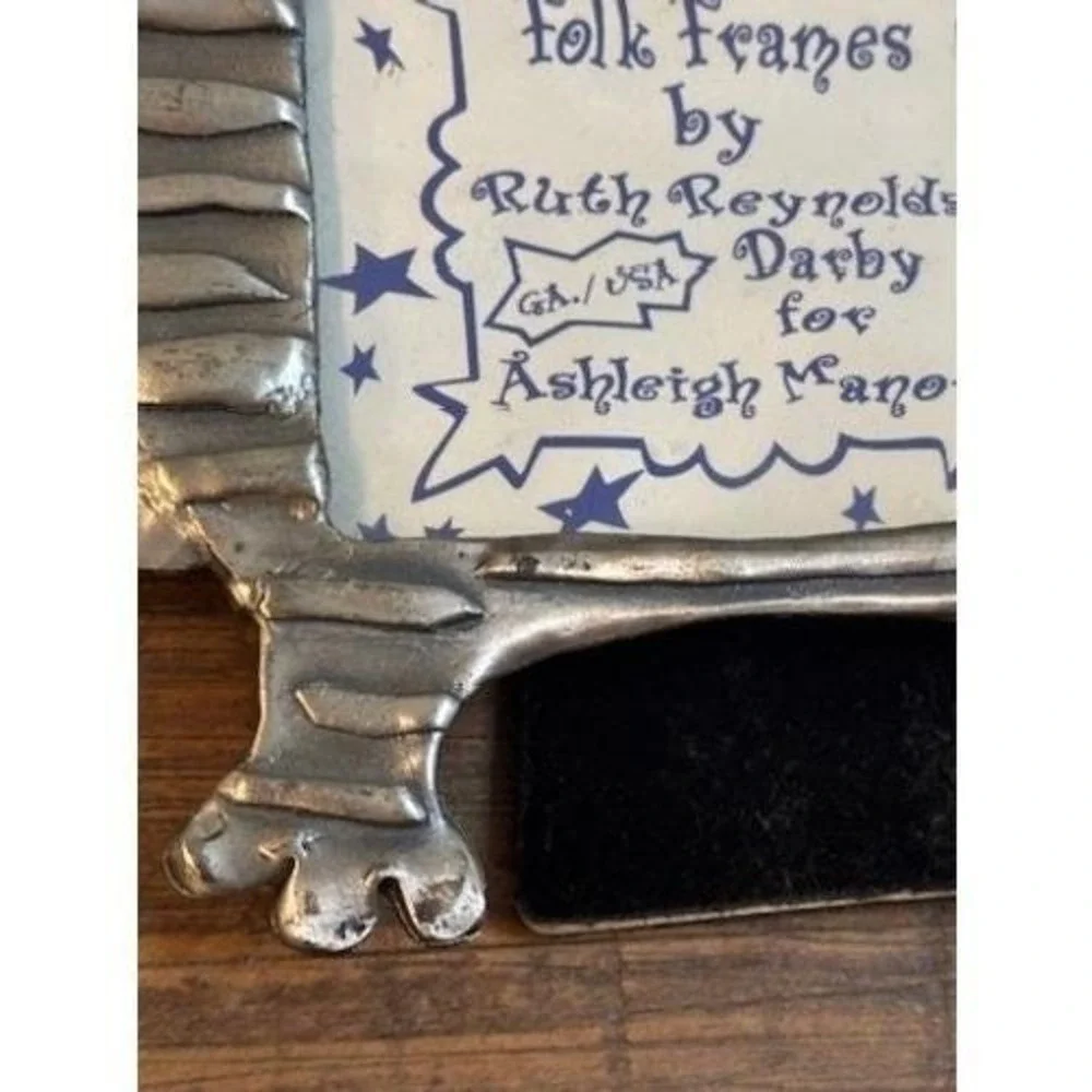 Vtg Ashleigh Manor Pewter Cat Picture Frame Ruth Reynolds Darby Folk Frames 1996